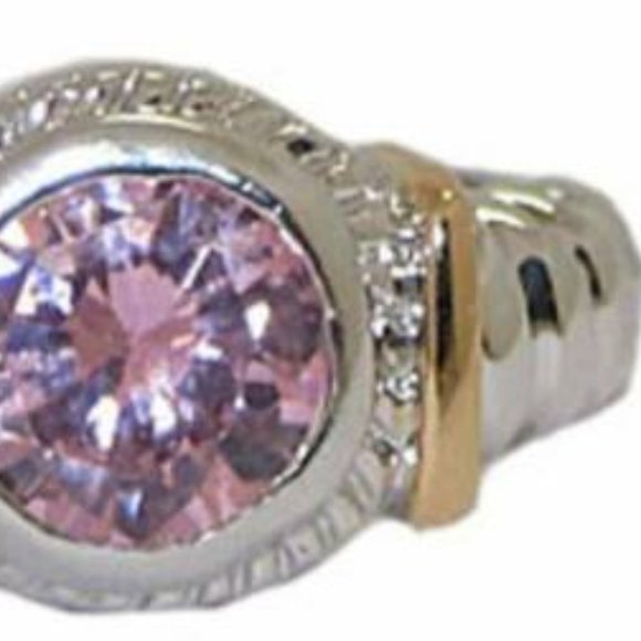 Cable ring cz stone rose pink stones white gold NW - Picture 3 of 3